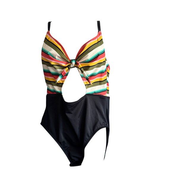 Beach Betty Striped Bow Front Cutout One-Piece Swimsuit Size XL NWT - Picture 2 of 5